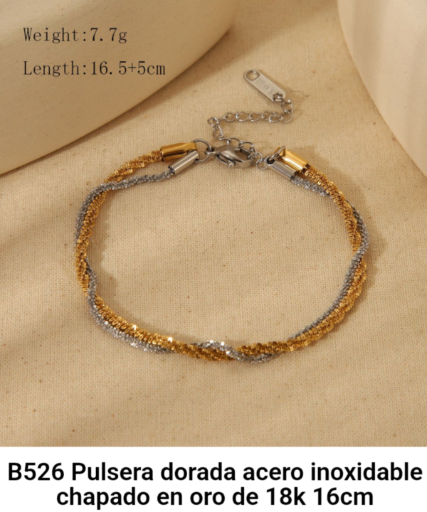 Pulsera acero inoxidable y chapa de oro