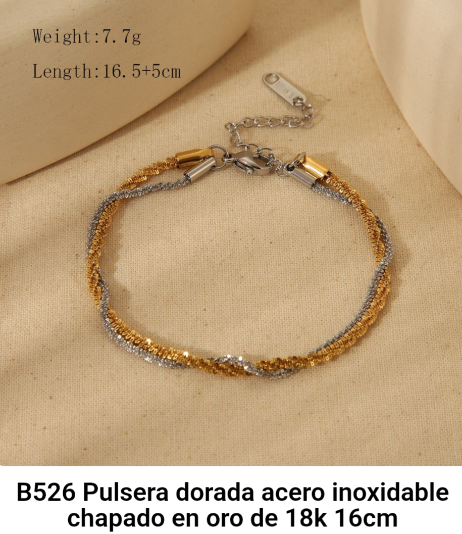 Pulsera acero inoxidable y chapa de oro